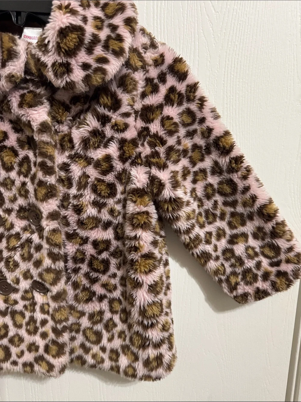 Gymboree Faux Fur Leopard Button Winter Coat Girls XS 3 4 Warm Animal Print